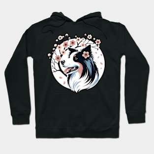 Border Collie Revels in Spring's Cherry Blossoms Glow Hoodie